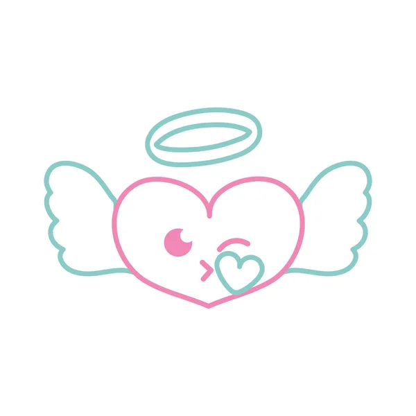 Color Line Heart Angel Kiss Kawaii Cartoon Vector Illustration — Stock Vector