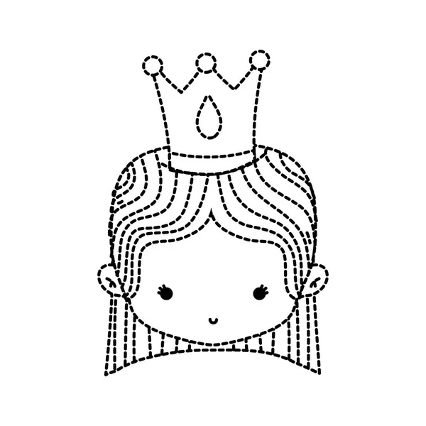 Tête Fille Forme Pointillée Avec Couronne Illustration Vectorielle Cheveux Droits — Image vectorielle