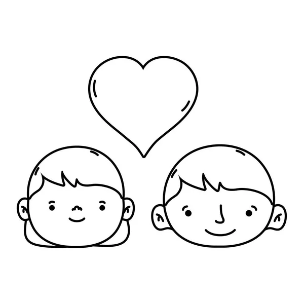 Lijn Paar Hoofd Samen Met Hart Love Symbool Vectorillustratie — Stockvector