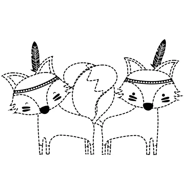 Decimale Vorm Fox Dieren Paar Samen Met Veren Vectorillustratie — Stockvector