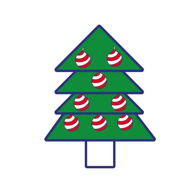 Sapin Pin Pleine Couleur Noël Avec Des Boules Décoration Vectorielle — Image vectorielle