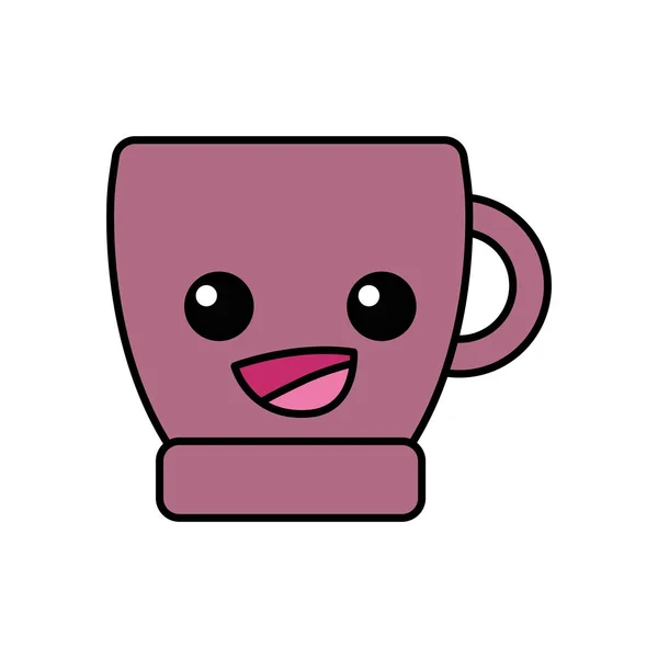 Barevné Happy Coffee Cup Kawaii Kreslené Vektorové Ilustrace — Stockový vektor