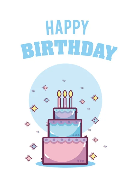 Tarjeta Cumpleaños Feliz Con Pastel Velas Vector Ilustración Diseño Gráfico — Archivo Imágenes Vectoriales