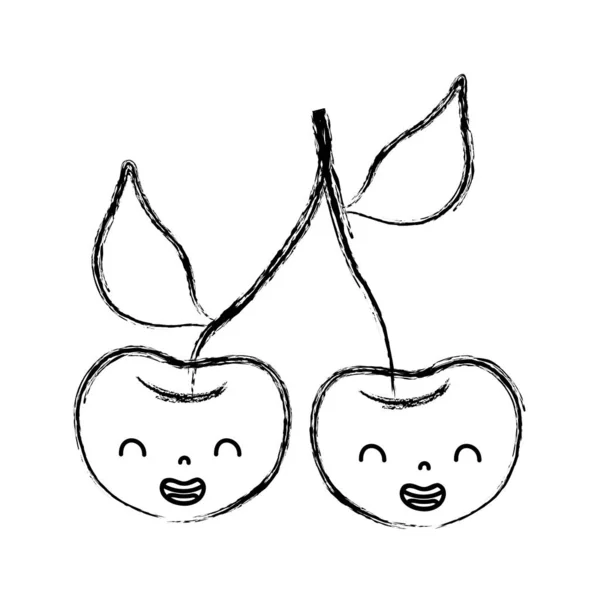 Figuur Schattig Cherrys Kawaii Glimlach Fruit Vectorillustratie — Stockvector