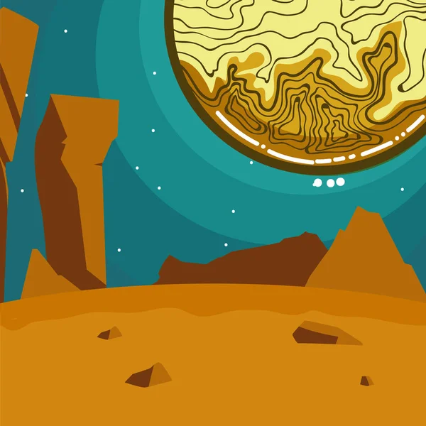 Πλανήτης Ποσειδώνας Φαίνεται Από Έδαφος Τοπίο Κινούμενα Σχέδια Διανυσματικά Εικονογράφηση — Διανυσματικό Αρχείο