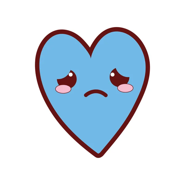 Line Color Cute Crying Heart Kawaii Cartoon Vector Illustration — Stock Vector