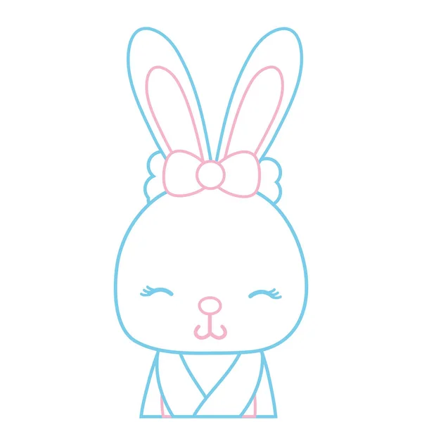 Color Line Adorable Shy Rabbit Female Wild Animal Vector Illustration — Stock Vector