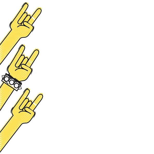Ralado Mãos Para Cima Com Rock Gesto Comunicação Vetor Ilustração — Vetor de Stock