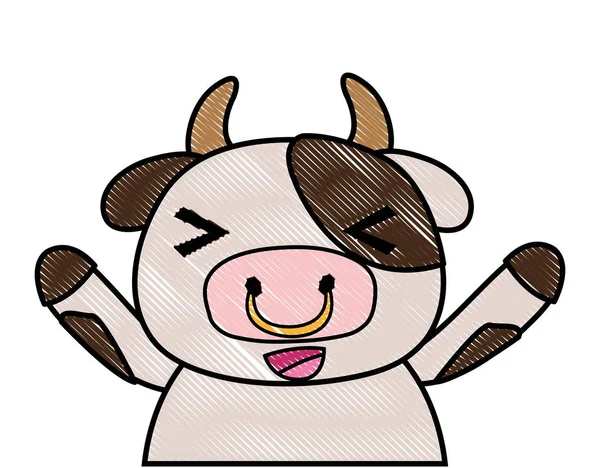 Illustration Vectorielle Animale Sauvage Vache Adorable Joyeuse Râpée — Image vectorielle