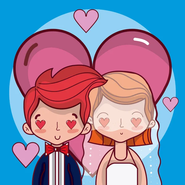 Beeautiful Wedding Couple Love Hearts Cartoon Vector Illustration Graphic Design — Stock Vector