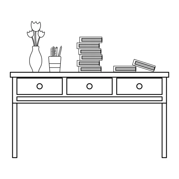 线木书桌与抽屉对象和书向量例证 — 图库矢量图片
