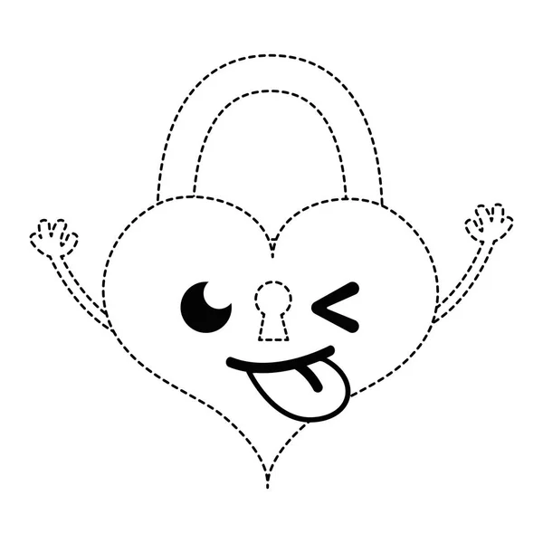 Forma Pontilhada Engraçado Coração Cadeado Kawaii Personagem Vetor Ilustração — Vetor de Stock