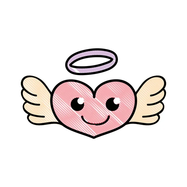 Grated Smile Heart Angel Kawaii Cartoon Vector Illustration — Stock Vector