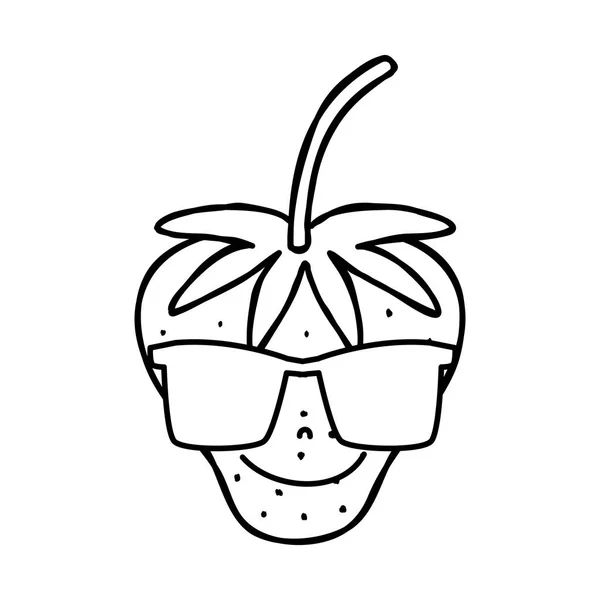 Linie Glücklich Erdbeerfrucht Mit Sonnenbrille Kawaii Vektor Illustration — Stockvektor