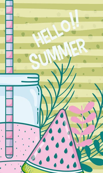 Summer Time Juice Card Cute Cartoons Vector Illustration Graphic Design — Stock Vector