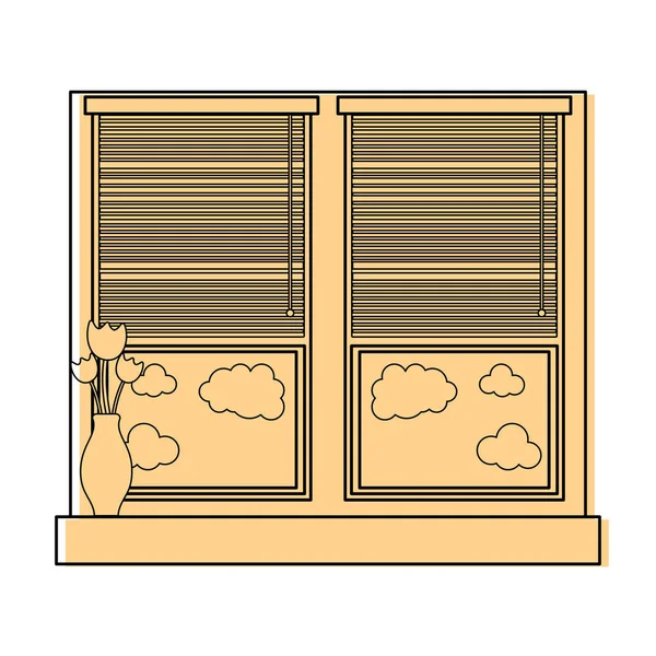 Farbfenster Mit Blindem Vorhang Und Fower Inneren Des Glasvektors Illustration — Stockvektor