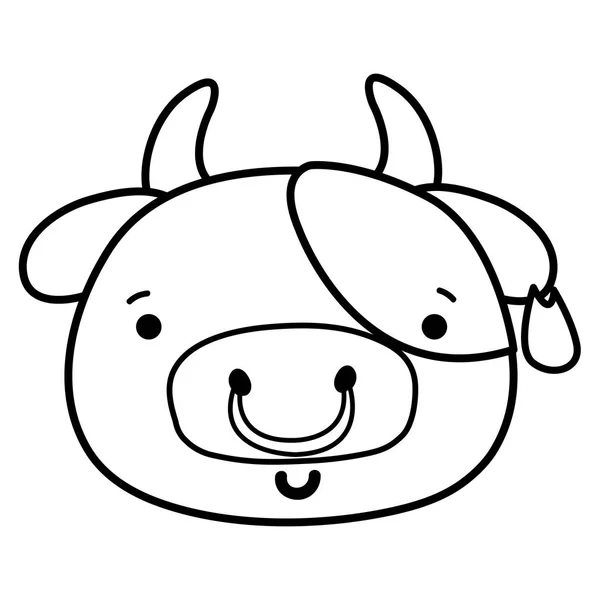 Line Happy Cow Head Wild Animal Vector Illustration — Stock Vector