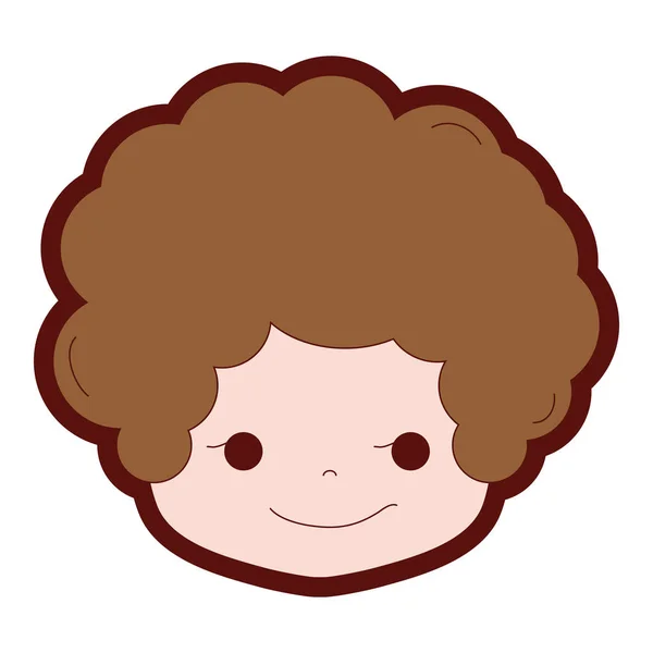 Cabeza Niño Color Línea Con Pelo Rizado Rogue Cara Vector — Vector de stock