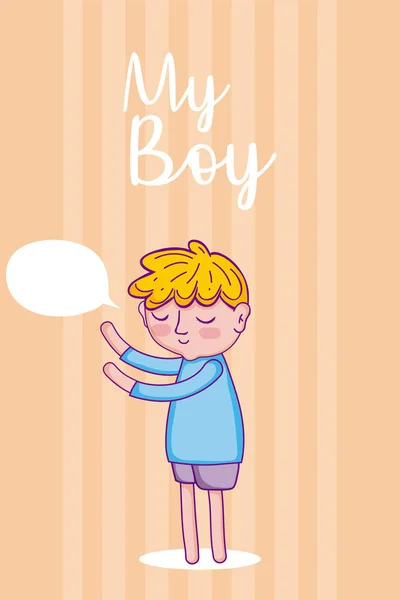 Cute Boy Cartoon Blank Bubble Speech Vector Illustration Graphic Design — Stock Vector