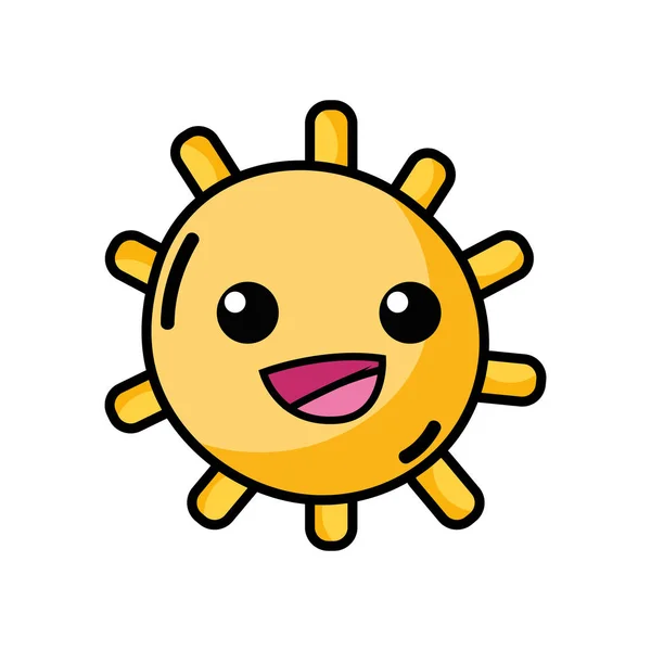 Sol Feliz Con Luces Rayo Kawaii Vector Ilustración — Vector de stock