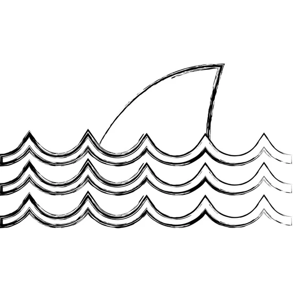 Menggambarkan Gelombang Laut Alam Dengan Gambar Vektor Hewan Hiu - Stok Vektor