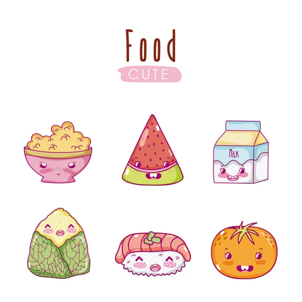 Aranyos Élelmiszer Kawaii Rajzfilmek Vektoros Illusztráció Grafikai Tervezés — Stock Vector
