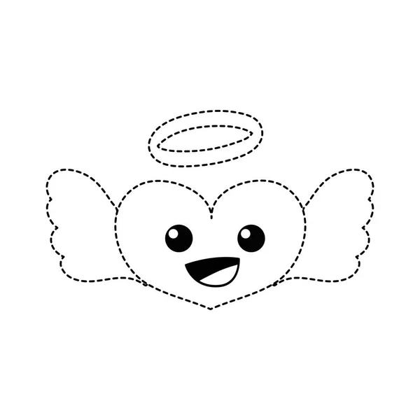Dotted Shape Happy Heart Angel Kawaii Cartoon Vector Illustration — Stock Vector