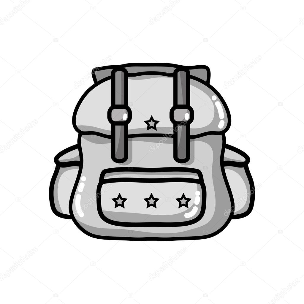 grayscale backpack travel style to expedition tourist vector illustration