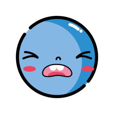 Kawaii kafa ile şirin yazık yüz illüstrasyon vektör