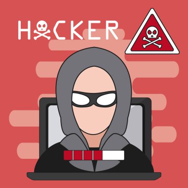 Hacker dikkat işareti ile Laptop vektör çizim grafik tasarım