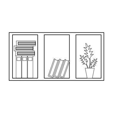 kitap ve bitki vektör çizim ile satır ofis ahşap raf