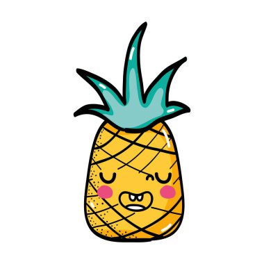 tatlı ananas kawaii komik meyve vektör çizim