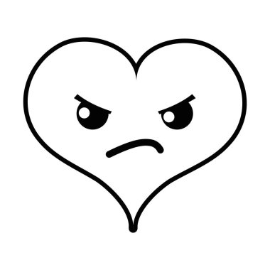 satır kızgın kalp tutku kawaii karakter vektör çizim
