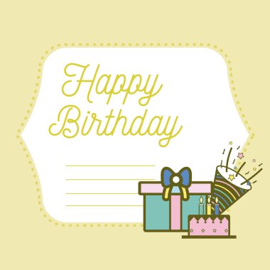 Mutlu Doğum günü kartı boş not alan ve sevimli çizgi film vektör çizim grafik tasarımı ile