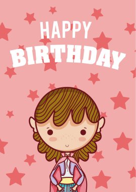 Mutlu Doğum günü kartı sevimli Prenses çizgi vektör çizim grafik tasarım ile