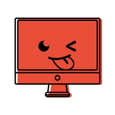 Renk komik bilgisayar ekran kawaii karikatür vektör çizim