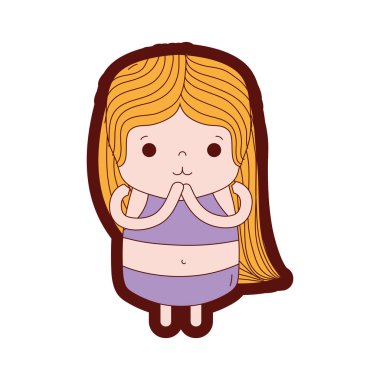 çizgi renk kız wth uzun saç ve ihale yüz vektör çizim