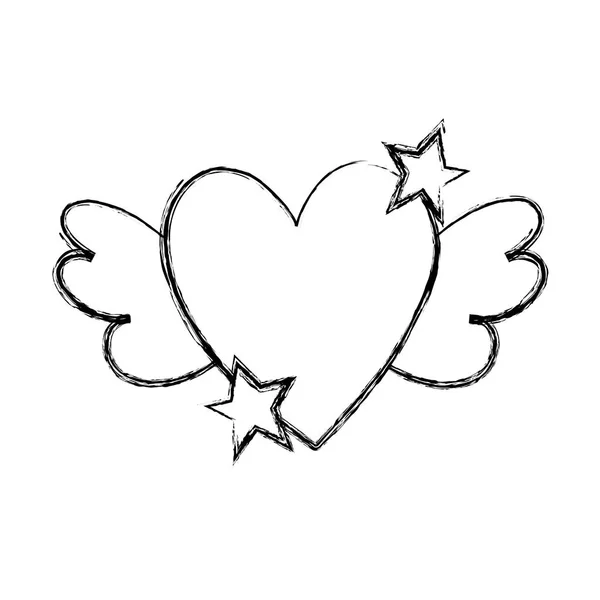 Figure Coeur Amour Avec Des Ailes Des Étoiles Dessin Illustration — Image vectorielle