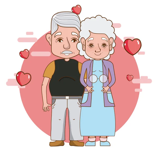 Schattig Grootouders Romantisch Paar Cartoon Vector Illustratie Grafisch Ontwerp — Stockvector