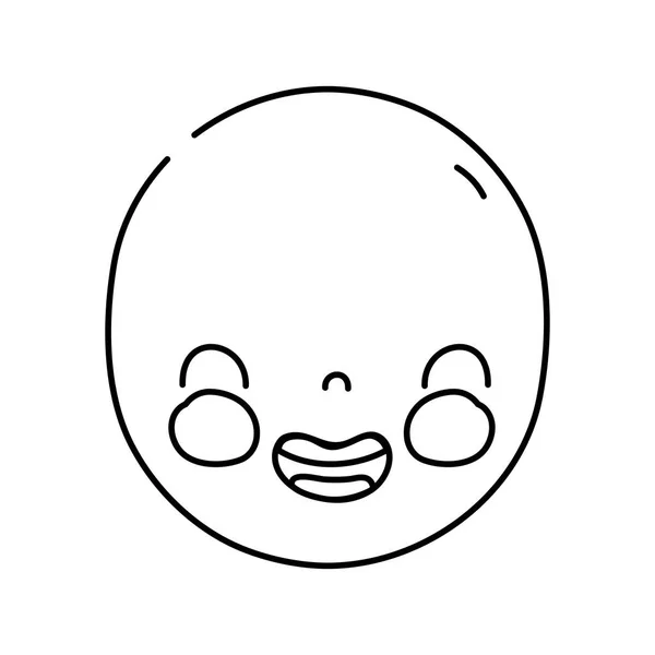 Ligne Kawaii Mignon Sourire Visage Expression Vectorielle Illustration — Image vectorielle