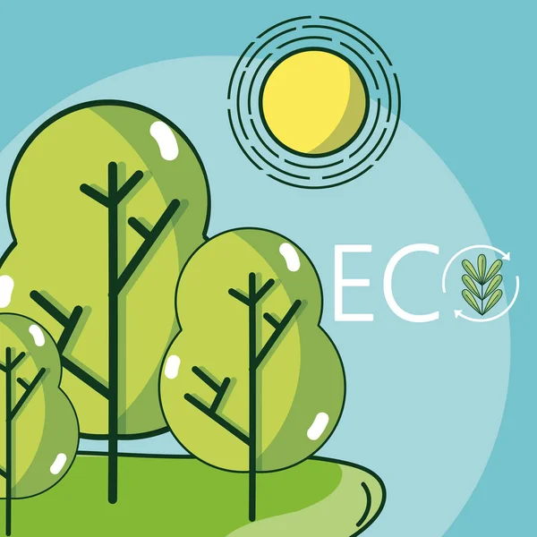 Eco Środowiska Drzew Słoneczny Dzień Bajki Wektor Projekt Graficzny Ilustracja — Wektor stockowy