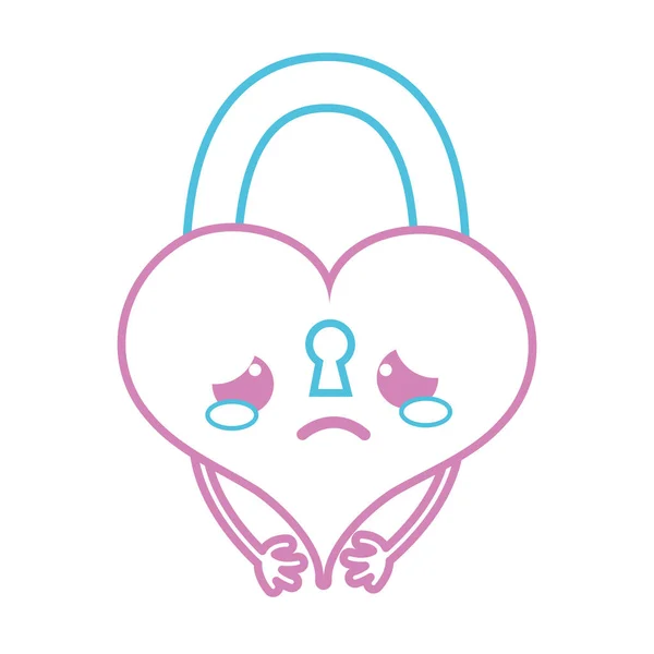 Línea Color Llanto Corazón Candado Kawaii Personaje Vector Ilustración — Vector de stock