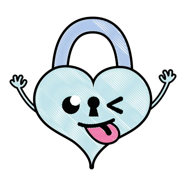 Grated Funny Heart Padlock Kawaii Personage Vector Illustration — Stock Vector