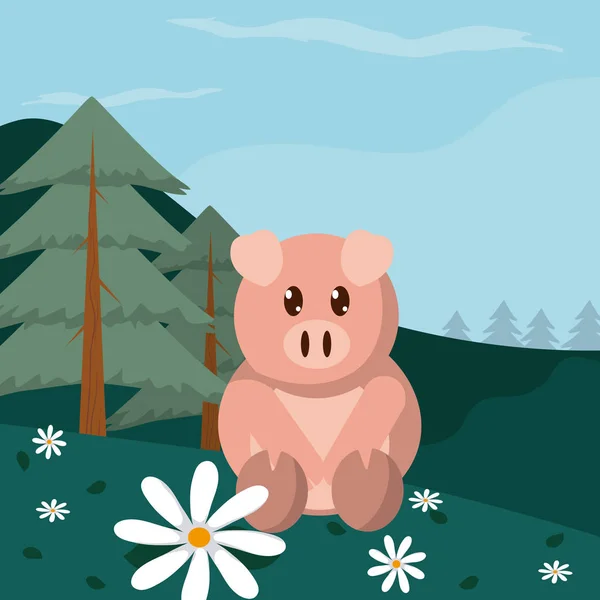 Cochon Forêt Dessin Animé Animal Mignon Vecteur Illustration Conception Graphique — Image vectorielle