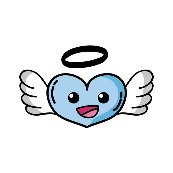 Счастливый Ангел Сердца Кавайи Векторная Иллюстрация Мультфильма — стоковый вектор