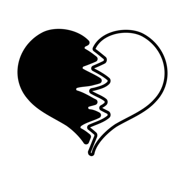 Contorno Cuore Simbolo Amore Rotto Disegno Vettoriale Illustrazione — Vettoriale Stock