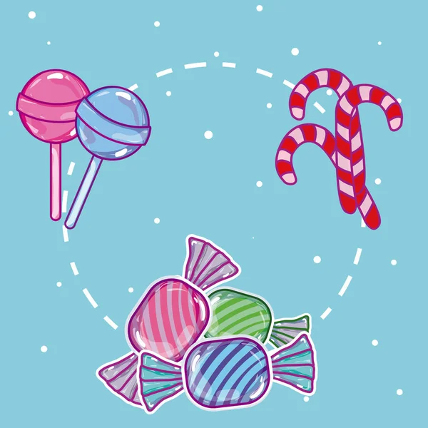 Set Von Süßigkeiten Symbole Über Bunten Hintergrund Vektor Illustration Grafik — Stockvektor