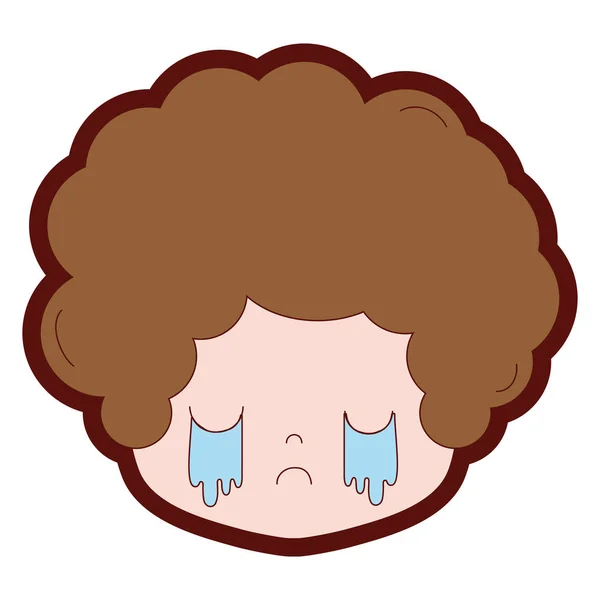 Line Color Boy Head Curly Hair Crying Face Vector Illustration — Stock Vector