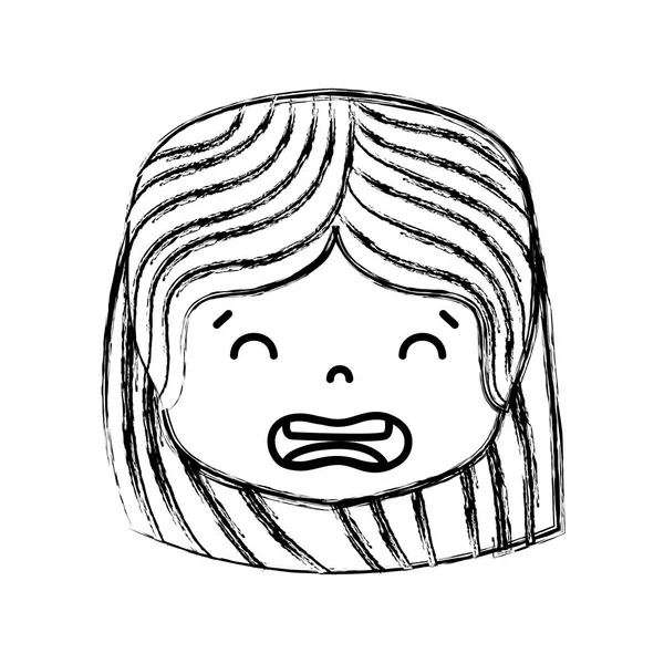 Domyślić Dziewczynka Głowa Fryzurę Oburzony Twarz Wektor Ilustracja — Wektor stockowy