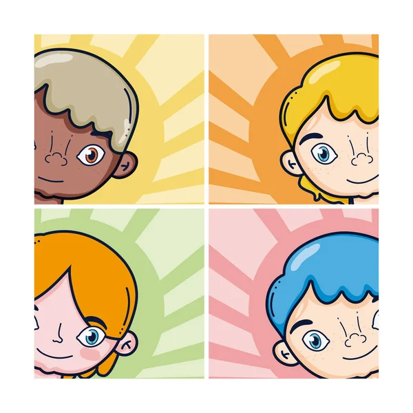 十代の少年たちのセット漫画カード ベクトル イラスト グラフィック デザイン — ストックベクタ